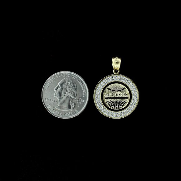 Real 10K Yellow Gold Round Last Supper Charm Pendant - Picture 4 of 6